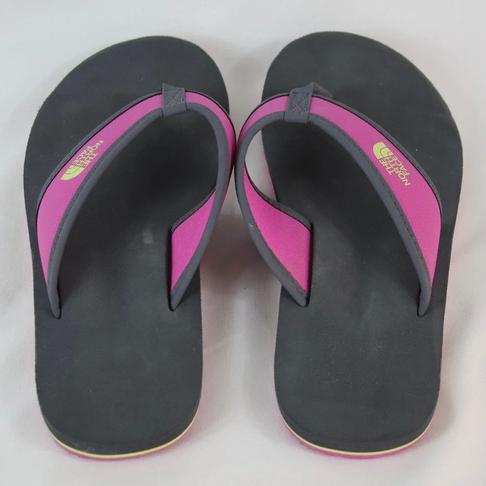 The North Face Base‎ Camp Pink Gray Mini Flip Flops Sandals Girl's Size 3